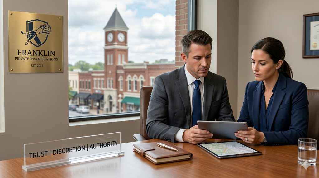 image of 2 private investigators in Franklin tn. They are discussing a case